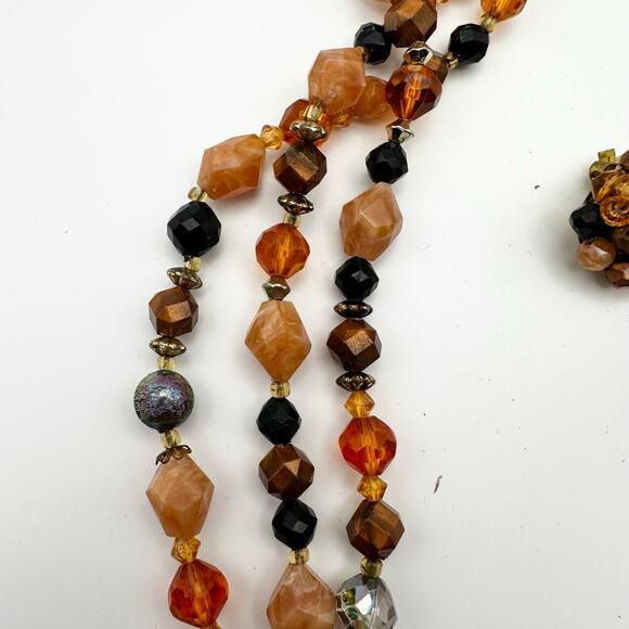 Vintage Western Germany Marked Faceted Neutral Stone Triple Strand Necklace Set - Picture 3 of 7
